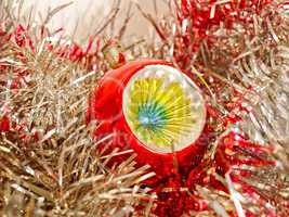 Retro look Christmas bauble and tinsel