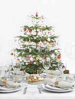 Table setting with Christmas tree