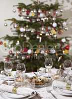 Festive table with christmas tree