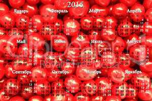 calendar for 2015 year on the red cherry background in Russian