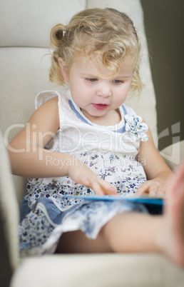 Blonde Haired Blue Eyed Little Girl Reading Her Book