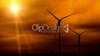 Two Silhouetted Wind Turbines