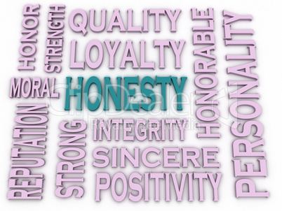 3d imagen Honesty concept in word tag cloud on white background