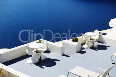 The sea view terrace at luxury hotel, Santorini island, Greece