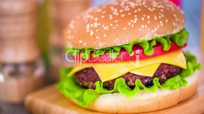 Tasty and appetizing hamburger cheeseburgerStock video: