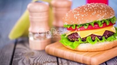 Tasty and appetizing hamburger cheeseburger