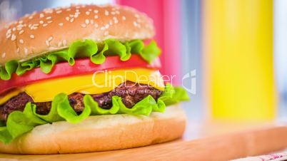 Tasty and appetizing hamburger cheeseburger