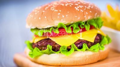 Tasty and appetizing hamburger cheeseburgerStock video: