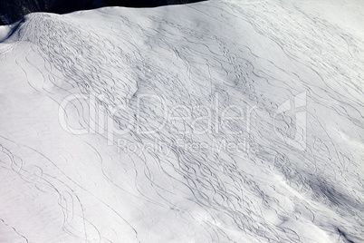 Top view on off piste slope