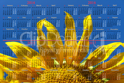 calendar for 2015 year with big sunflower