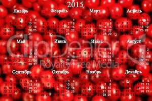 calendar for 2015 year on the red cherry background in Russian