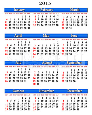 calendar for next 2015 year with blue ribbon