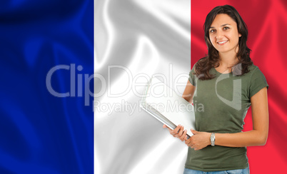 Female student over French flag