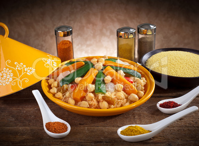 Vegetable tagine with cous cous and spices