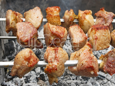 Shish kebab on metal skewers