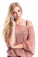 Blonde Frau mit Handy