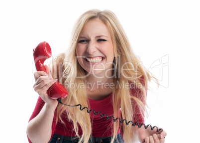 Frau am Telefonhörer