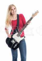 Blonde Frau mit E-Gitarre