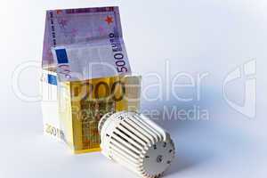 Thermostat, Banknoten, Geldschein, Heizkosten