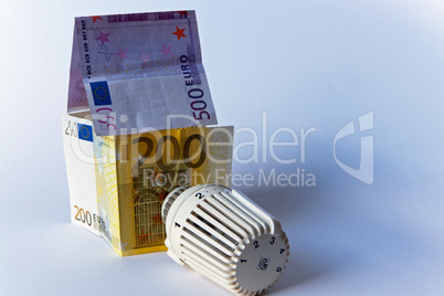 Thermostat, Banknoten, Geldschein, Heizkosten