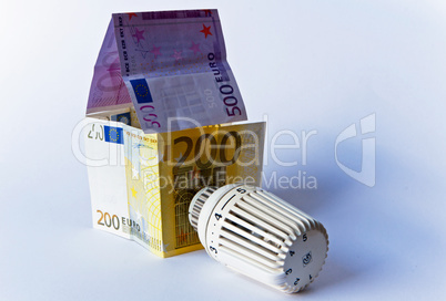 Thermostat, Banknoten, Geldschein, Heizkosten