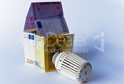 Thermostat, Banknoten, Geldschein, Heizkosten