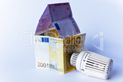 Thermostat, Banknoten, Geldschein, Heizkosten