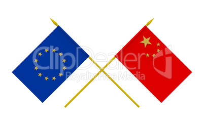 Flags, China and European Union