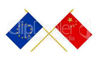 Flags, China and European Union