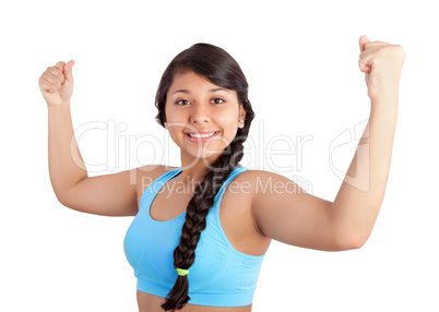 Young woman showing her muscles