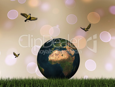 Earth and birds - 3D render