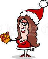 girl santa with present cartoon