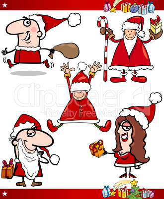 Santa and Christmas Themes Cartoon Set