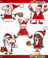 Santa and Christmas Themes Cartoon Set