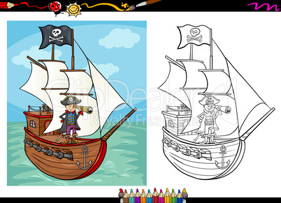 pirate on ship cartoon coloring book