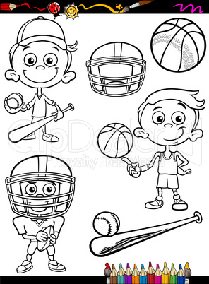 sport boy set cartoon coloring page
