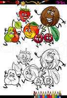 fruits group cartoon coloring page