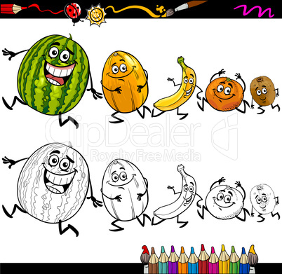 running fruits cartoon coloring page