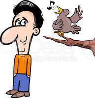 man and bird cartoon illustration