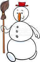 snowman with besom cartoon illustration