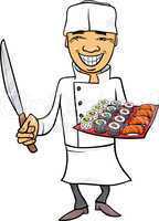 japan sushi chef cartoon illustration