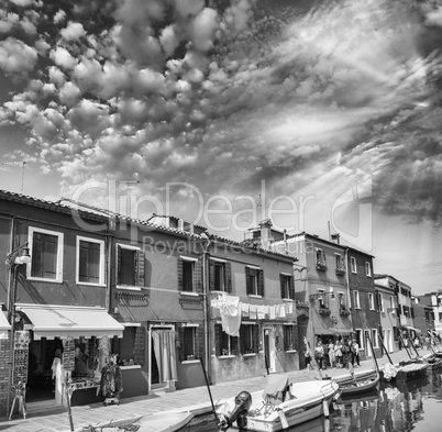 Bright colors of Burano. Famous colorful homes in Venice, Italy