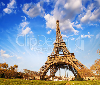 Wonderful view of Eiffel Tower in Paris. La Tour Eiffel with sky