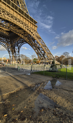 The Eiffel Tower in Paris shot against a blue winter sky