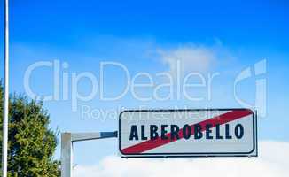 Street sign of Alberobello, Apulia - Italy