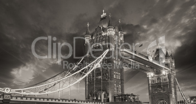 London, The Tower Bridge lights show at sunset