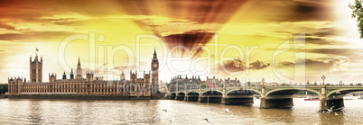 Westminster, London. View of Bridge and Houses of Parliament fro