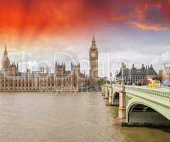 London. Westminster Bridge and Houses of Parliament with Thames