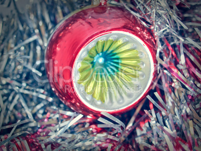 Retro look Christmas bauble and tinsel Retro look Christmas bauble and tinsel