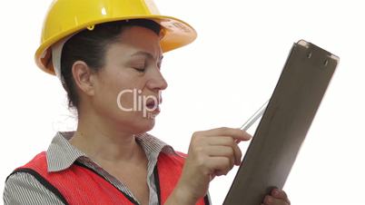 Woman Worker Checking with Clipboard